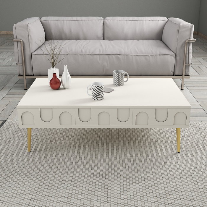 Hanah Home Lyon 33 Mesa de Centro Crema y Oro